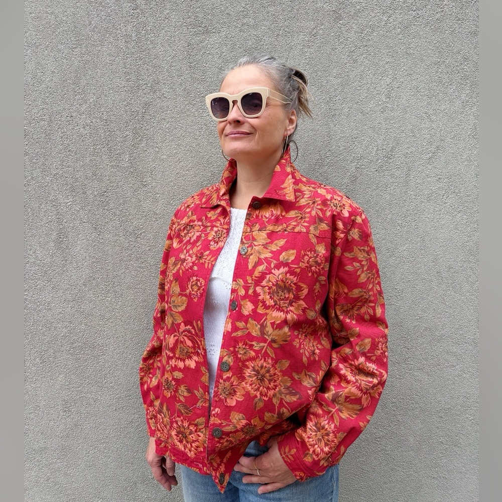 Alfred Dunner Red Floral cotton canvas Jacket